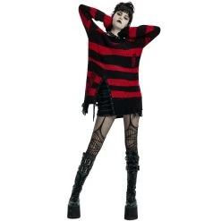 PUNK RAVE Pull 'Dark Doll' à Rayures Rouges Et Noires -ALCHEMY GOTHIC shop pull dark doll a rayures rouges et noires 7