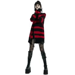PUNK RAVE Pull 'Dark Doll' à Rayures Rouges Et Noires -ALCHEMY GOTHIC shop pull dark doll a rayures rouges et noires 8
