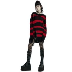 PUNK RAVE Pull 'Dark Doll' à Rayures Rouges Et Noires -ALCHEMY GOTHIC shop pull dark doll a rayures rouges et noires 9