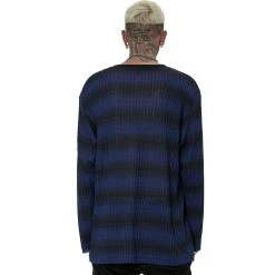 PUNK RAVE Pull 'Pagan' Rayé Bleu Et Noir -ALCHEMY GOTHIC shop pull pagan raye bleu et noir 2