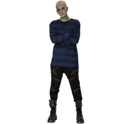 PUNK RAVE Pull 'Pagan' Rayé Bleu Et Noir -ALCHEMY GOTHIC shop pull pagan raye bleu et noir 5