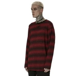 PUNK RAVE Pull 'Pagan' Rayé Rouge Et Noir -ALCHEMY GOTHIC shop pull pagan raye rouge et noir 3