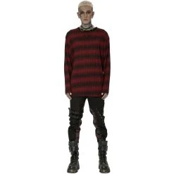 PUNK RAVE Pull 'Pagan' Rayé Rouge Et Noir -ALCHEMY GOTHIC shop pull pagan raye rouge et noir 4