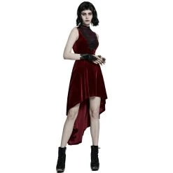 PUNK RAVE Robe Asymétrique 'Bara' En Velours Rouge -ALCHEMY GOTHIC shop robe asymetrique bara en velours rouge 1