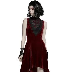 PUNK RAVE Robe Asymétrique 'Bara' En Velours Rouge -ALCHEMY GOTHIC shop robe asymetrique bara en velours rouge 10