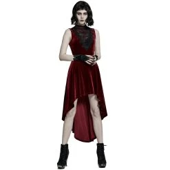 PUNK RAVE Robe Asymétrique 'Bara' En Velours Rouge -ALCHEMY GOTHIC shop robe asymetrique bara en velours rouge 4