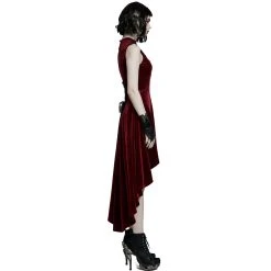 PUNK RAVE Robe Asymétrique 'Bara' En Velours Rouge -ALCHEMY GOTHIC shop robe asymetrique bara en velours rouge 5