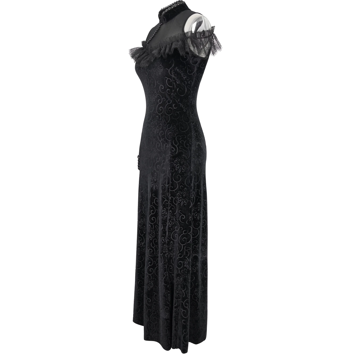 DEVIL FASHION Robe Cheongsam Gothique En Velours Noir 13 DEVIL FASHION Robe Cheongsam Gothique En Velours Noir – Image 11