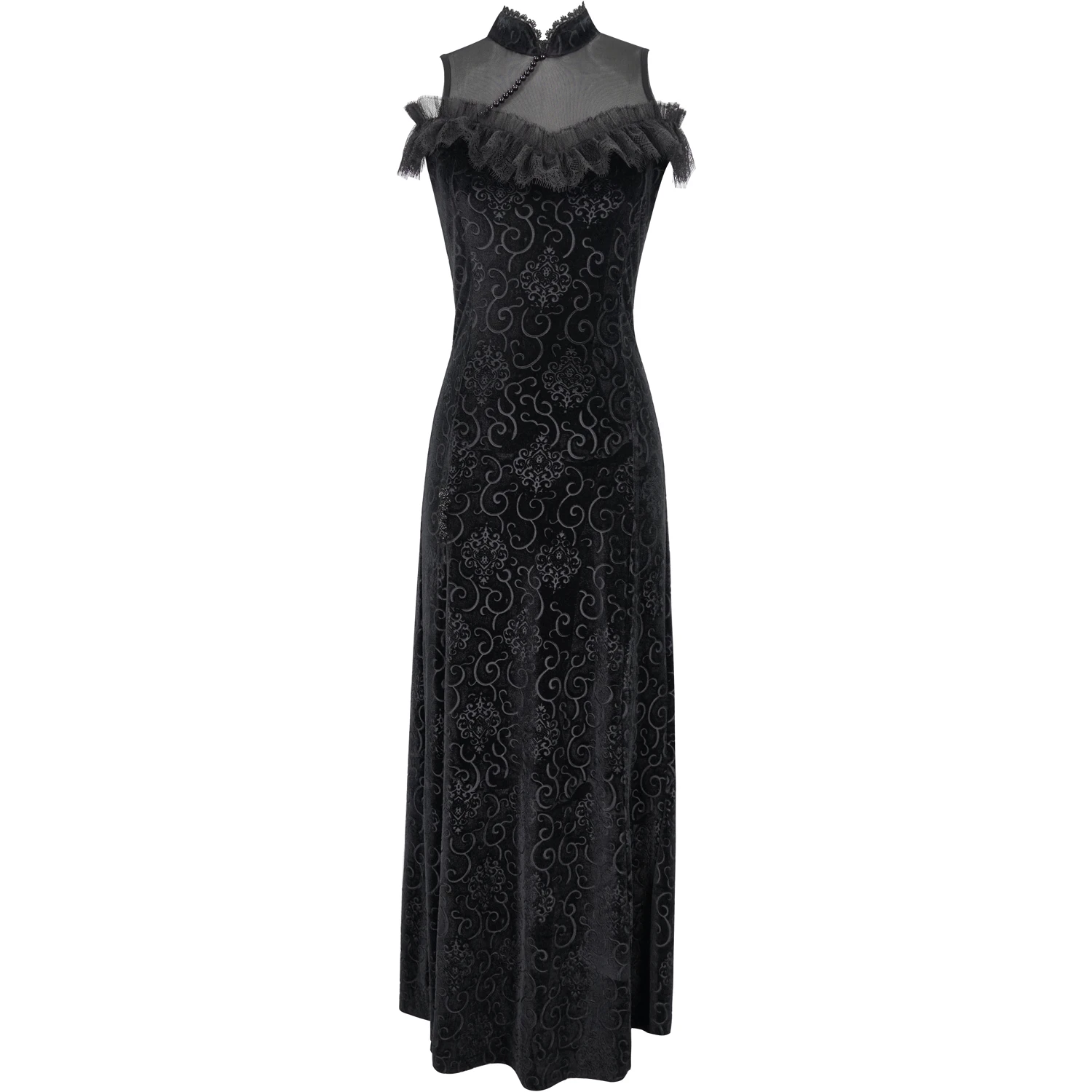 DEVIL FASHION Robe Cheongsam Gothique En Velours Noir 11 DEVIL FASHION Robe Cheongsam Gothique En Velours Noir – Image 9