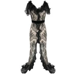 Eva Lady Robe Longue En Dentelle Transparente Et Mousseline...