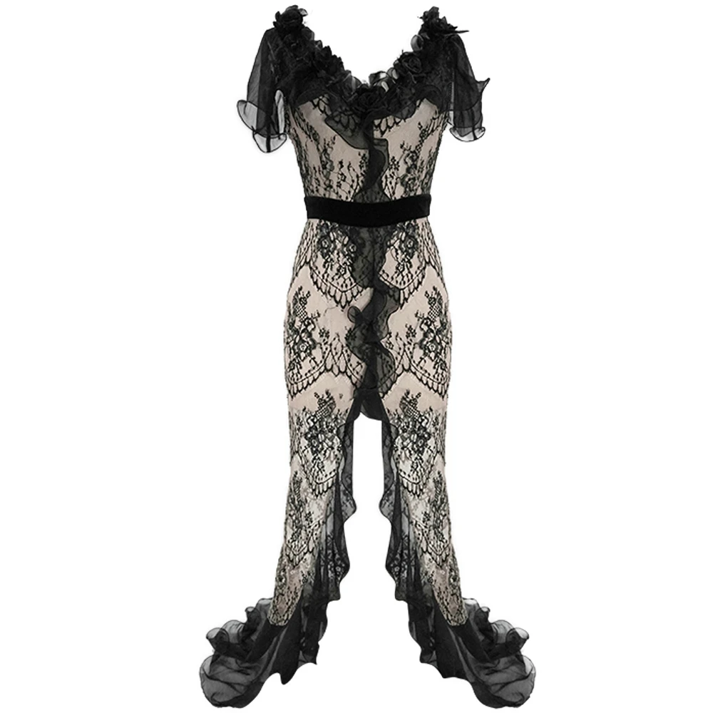 Eva Lady Robe Longue En Dentelle Transparente Et Mousseline... 3 Eva Lady Robe Longue En Dentelle Transparente Et Mousseline...