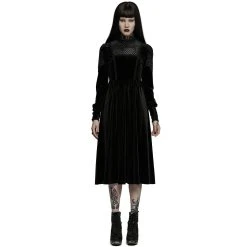 PUNK RAVE Robe Taille Haute 'Carridwen' En Velours Noir -ALCHEMY GOTHIC shop robe taille haute carridwen en velours noir 4