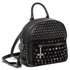 NEW ROCK Sac à Dos 'Pentagram' En Cuir Et Velours Noirs