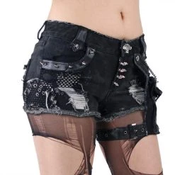 PUNK RAVE Short 'Mad Girl' En Denim Noir -ALCHEMY GOTHIC shop short mad girl en denim noir 2