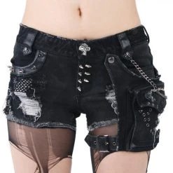 PUNK RAVE Short 'Mad Girl' En Denim Noir
