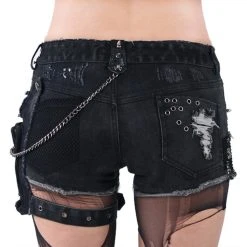 PUNK RAVE Short 'Mad Girl' En Denim Noir -ALCHEMY GOTHIC shop short mad girl en denim noir 3