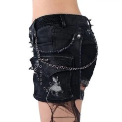 PUNK RAVE Short 'Mad Girl' En Denim Noir -ALCHEMY GOTHIC shop short mad girl en denim noir 4