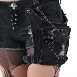 PUNK RAVE Short 'Mad Girl' En Denim Noir -ALCHEMY GOTHIC shop short mad girl en denim noir 5