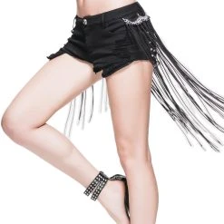 DEVIL FASHION Short Noir Déchiré Avec Ceinture De Franges -ALCHEMY GOTHIC shop short noir dechire avec ceinture de franges 6