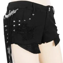 DEVIL FASHION Short Noir Déchiré Avec Ceinture De Franges -ALCHEMY GOTHIC shop short noir dechire avec ceinture de franges 8