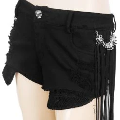 DEVIL FASHION Short Noir Déchiré Avec Ceinture De Franges -ALCHEMY GOTHIC shop short noir dechire avec ceinture de franges 9