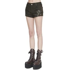 DEVIL FASHION Short 'Steampunk Gear' Marron -ALCHEMY GOTHIC shop short steampunk gear marron 10