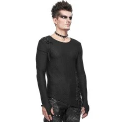 DEVIL FASHION T-Shirt Manches Longues Asymétrique 'Titan' Noir -ALCHEMY GOTHIC shop t shirt manches longues asymetrique titan noir 5