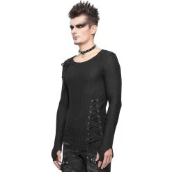 DEVIL FASHION T-Shirt Manches Longues Asymétrique 'Titan' Noir -ALCHEMY GOTHIC shop t shirt manches longues asymetrique titan noir 7