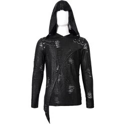DEVIL FASHION T-Shirt Manches Longues 'Diablo Shabby' à Capuche Noir -ALCHEMY GOTHIC shop t shirt manches longues diablo shabby a capuche noir 11