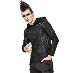 DEVIL FASHION T-Shirt Manches Longues 'Diablo Shabby' à Capuche Noir -ALCHEMY GOTHIC shop t shirt manches longues diablo shabby a capuche noir 6