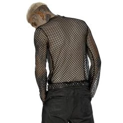 PUNK RAVE T-Shirt Manches Longues 'Xanthus' En Résille Noire -ALCHEMY GOTHIC shop t shirt manches longues xanthus en resille noire 2