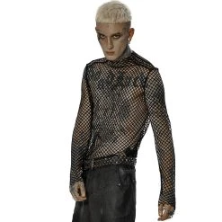 PUNK RAVE T-Shirt Manches Longues 'Xanthus' En Résille Noire -ALCHEMY GOTHIC shop t shirt manches longues xanthus en resille noire 3