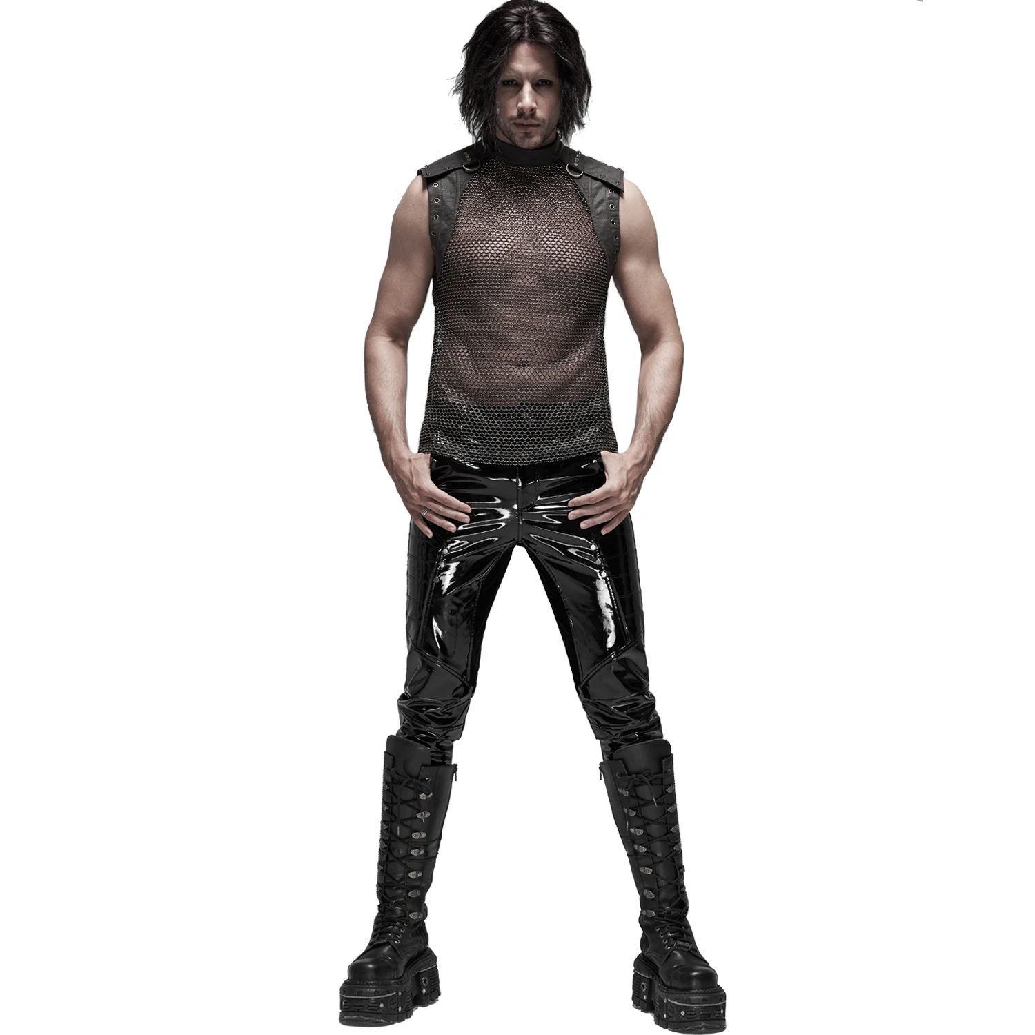 PUNK RAVE T-Shirt Sans Manches 'Burning Man' En Résille Marron 8 PUNK RAVE T-Shirt Sans Manches 'Burning Man' En Résille Marron – Image 6