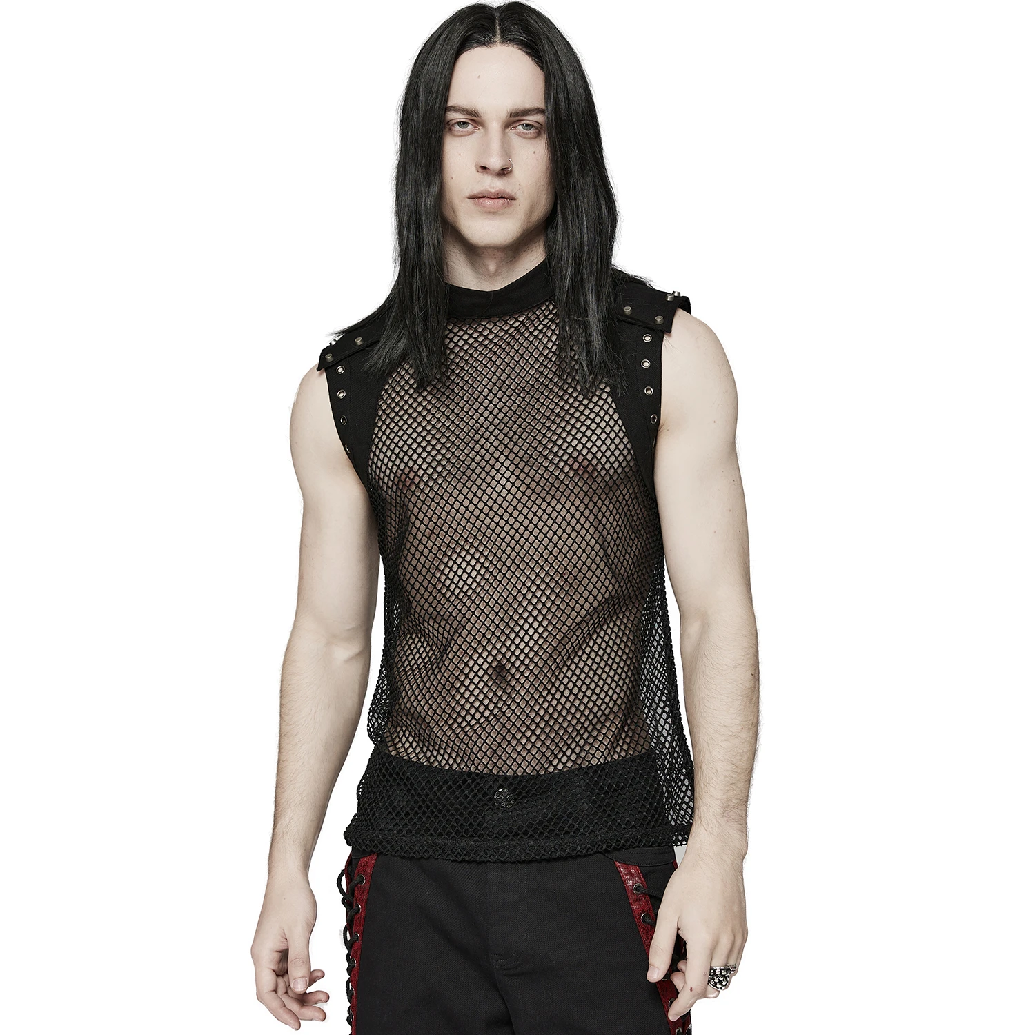 PUNK RAVE T-Shirt Sans Manches 'Burning Man' En Résille Noire 4 PUNK RAVE T-Shirt Sans Manches 'Burning Man' En Résille Noire – Image 2