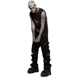 PUNK RAVE T-Shirt Sans Manches 'Printing Punk' Noir Et Rouge -ALCHEMY GOTHIC shop t shirt sans manches printing punk noir et rouge 4