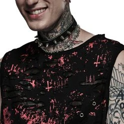 PUNK RAVE T-Shirt Sans Manches 'Printing Punk' Noir Et Rouge -ALCHEMY GOTHIC shop t shirt sans manches printing punk noir et rouge 7