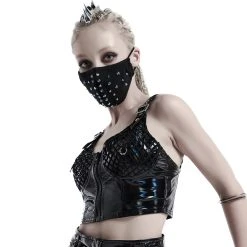 PUNK RAVE Top à Bretelles 'Toxic' En Vinyle Noir -ALCHEMY GOTHIC shop top a bretelles toxic en vinyle noir 3