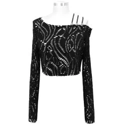 DEVIL FASHION Top 'Punk Hollow Out' Noir à Manches Longues -ALCHEMY GOTHIC shop top punk hollow out noir a manches longues 6