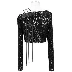 DEVIL FASHION Top 'Punk Hollow Out' Noir à Manches Longues -ALCHEMY GOTHIC shop top punk hollow out noir a manches longues 7