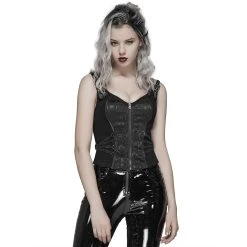 PUNK RAVE Top Sans Manches 'Poison' En Jacquart Noir -ALCHEMY GOTHIC shop top sans manches poison en jacquart noir 4