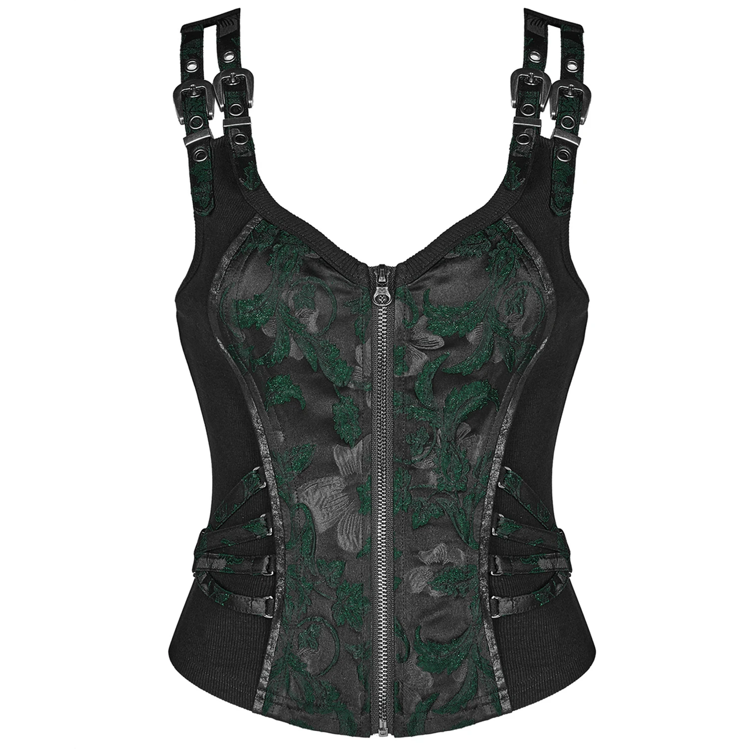 PUNK RAVE Top Sans Manches 'Poison' En Jacquart Vert Et Noir 8 PUNK RAVE Top Sans Manches 'Poison' En Jacquart Vert Et Noir – Image 6
