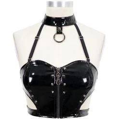 DEVIL FASHION Top Sexy 'Fetishista' En Simili Cuir Noir Verni