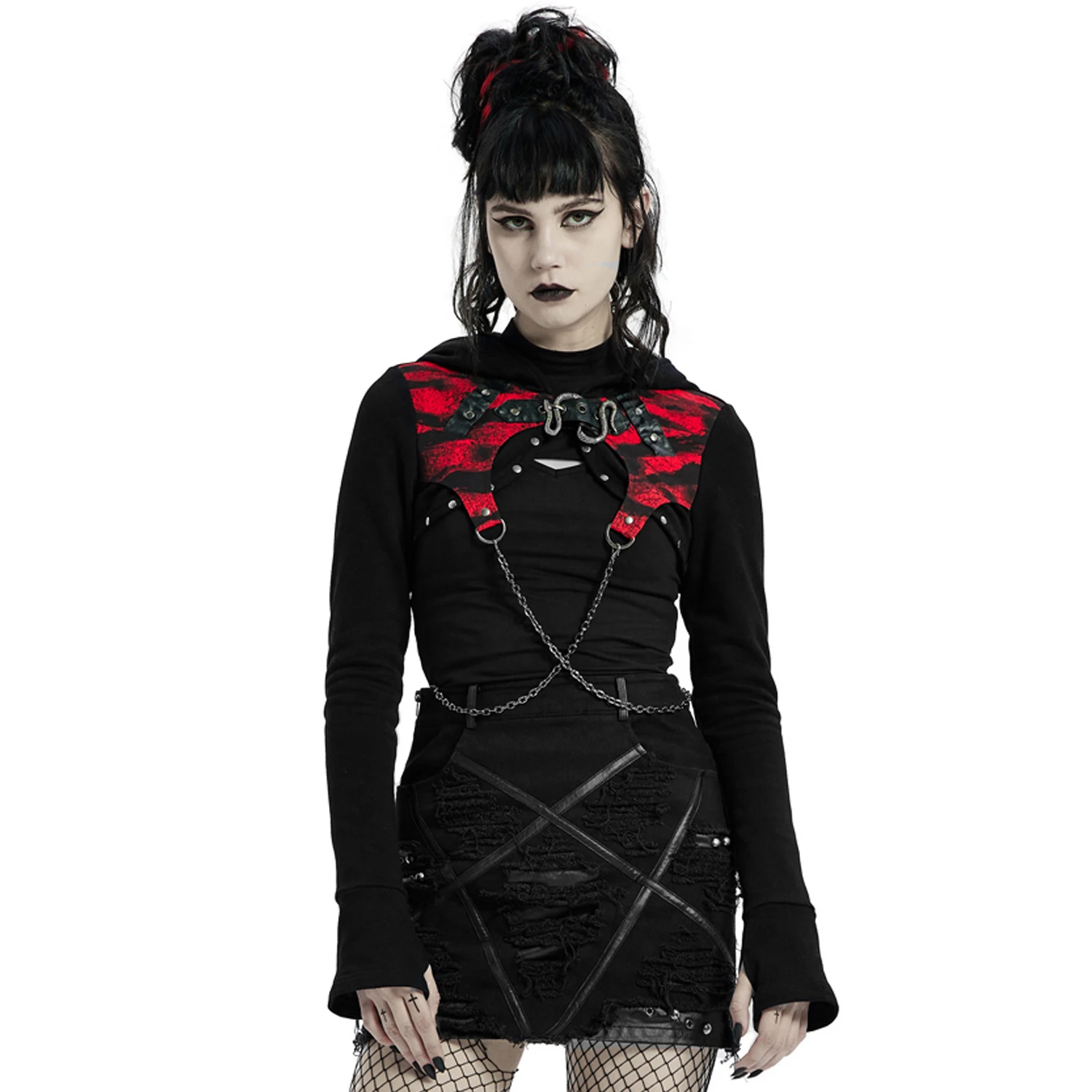 PUNK RAVE Veste Boléro 'Dark Doll' Noire Et Rouge 4 PUNK RAVE Veste Boléro 'Dark Doll' Noire Et Rouge – Image 2
