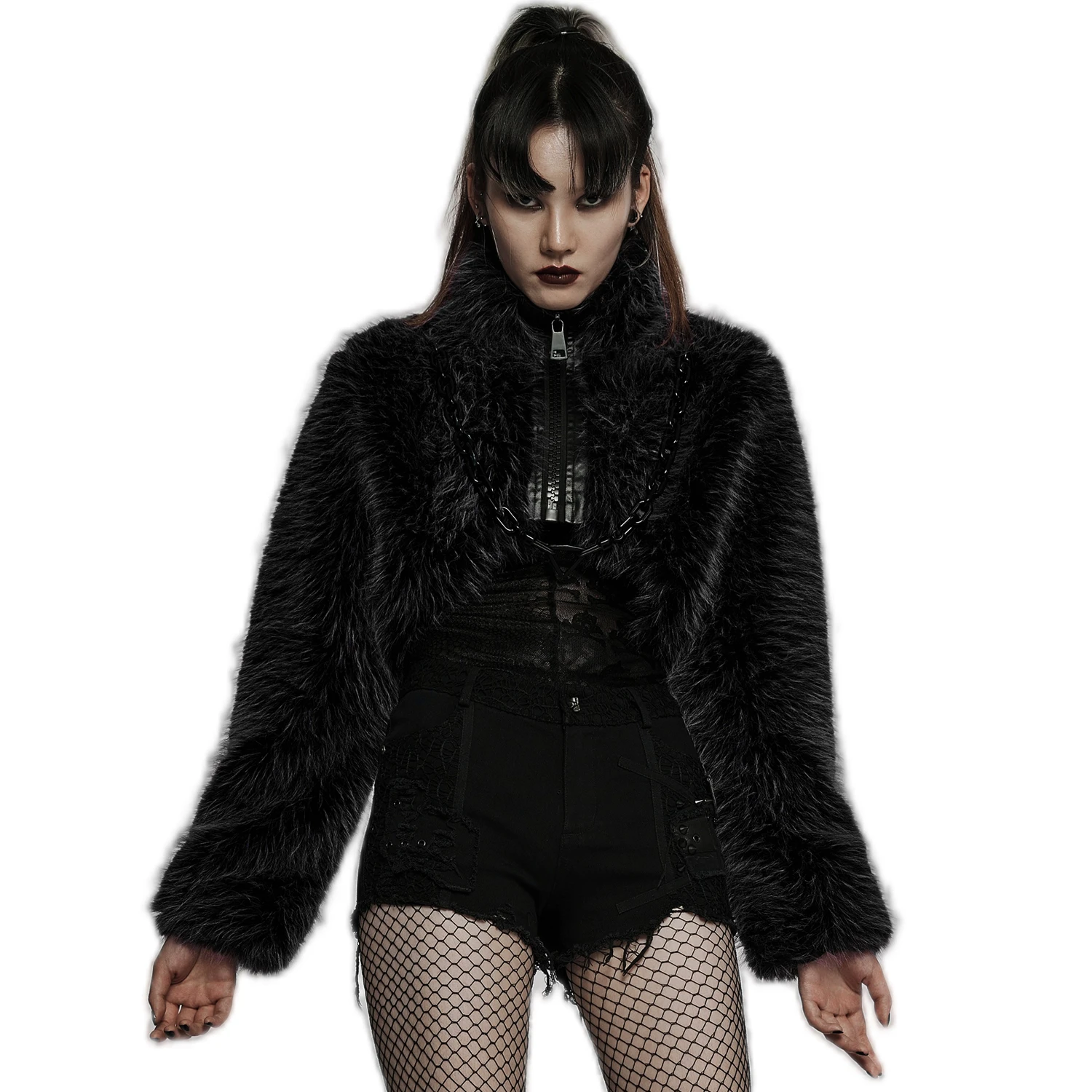 PUNK RAVE Veste 'Cassiopee' En Fausse Fourrure Noire 4 PUNK RAVE Veste 'Cassiopee' En Fausse Fourrure Noire – Image 2