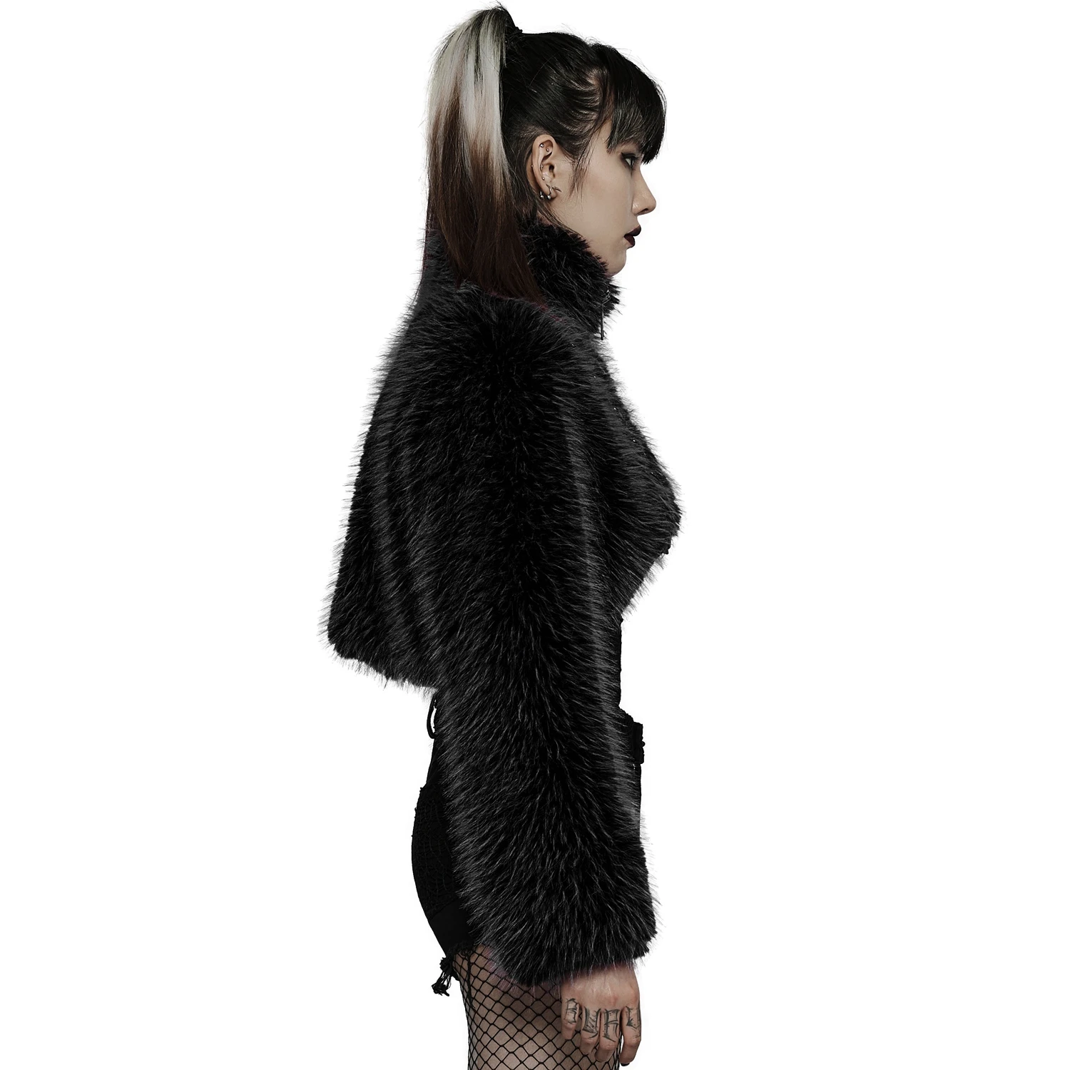 PUNK RAVE Veste 'Cassiopee' En Fausse Fourrure Noire 6 PUNK RAVE Veste 'Cassiopee' En Fausse Fourrure Noire – Image 4