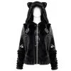 DEVIL FASHION Veste D'Hiver 'Cat Ear' En Fourrure Noire -ALCHEMY GOTHIC shop veste d hiver cat ear en fourrure noire