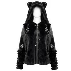 DEVIL FASHION Veste D'Hiver 'Cat Ear' En Fourrure Noire