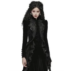 PUNK RAVE Veste Gothique 'Dark Doll' En Velours Noire -ALCHEMY GOTHIC shop veste gothique dark doll en velours noire 4