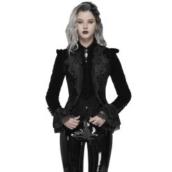 PUNK RAVE Veste Gothique 'Dark Doll' En Velours Noire -ALCHEMY GOTHIC shop veste gothique dark doll en velours noire 5