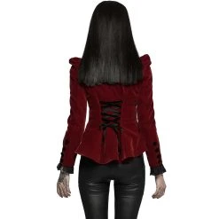 PUNK RAVE Veste Gothique 'Dark Doll' En Velours Rouge -ALCHEMY GOTHIC shop veste gothique dark doll en velours rouge 2